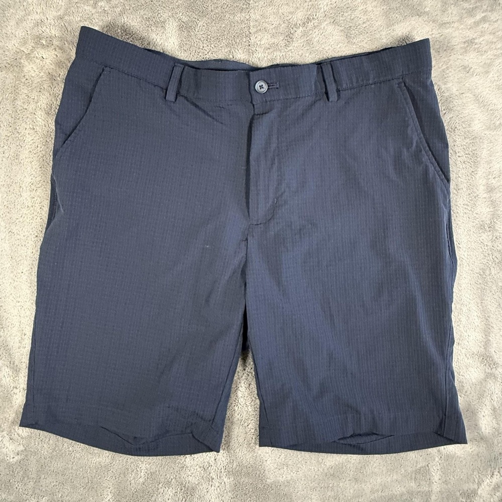 Greg Norman Chino Shorts Mens Size 36 Blue Striped 10" Inseam Golf Performance